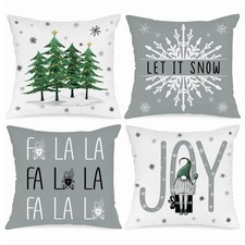 Christmas Throw Pillow Covers Set 16" x 16" Pack of 4 Grey  White
