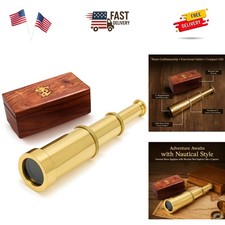 Elegant 6-Inch Brass Handheld Telescope with Wooden Box - Perfect Nautical Decor