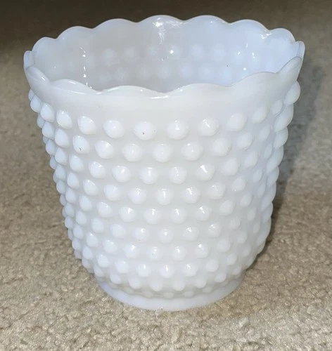 Fire King Flower Pot Milk Glass White Hobnail  Planter Vase Vintage 5.5" Tall.