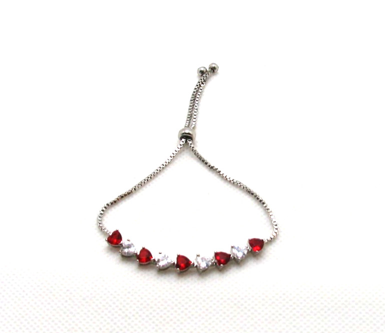 Fine Silver Plate Simulated Ruby & CZ Hearts Brac… - image 3