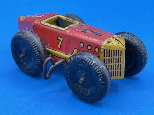 Vintage Marx No 7 Tin Litho Wind Up Boat Tail Racer Indy Race Car Works