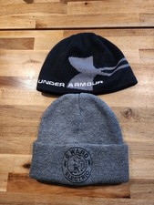 Two Winter Hats Under Armour Black and Gray and Port Co Gray Hat