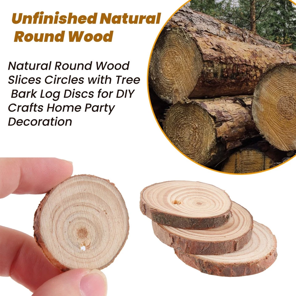 40Pcs 3-4CM Unfinished Natural Round Wood Slices Circles with Tree Bark Log4652 - Image 4 of 4