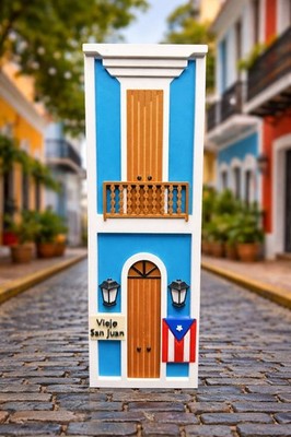 Miniature Casita Calle Luna Old San Juan Puerto Rico House Wall Decor Art Blue