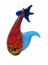 Art Glass Rooster Figure Paperweight Chicken Red Blue Green Yellow