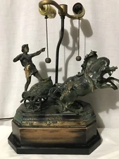 Neoclassical French Empire Style Roman Gladiator On Chariot Tole Lamp