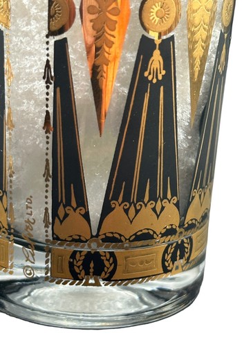 Vtg Set 7 Culver Black Gold Highball Glasses Tumbler MCM Curtain Diamond RARE - Picture 13 of 22