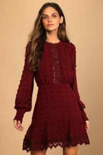 NWT $80 SZ S Lulus Womens Lust or Love Mauve Embroidered Lace Long Sleeve Dress