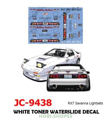 JC-9438 White Toner Waterslide Decals RX7 Savanna Lights Diecast 1