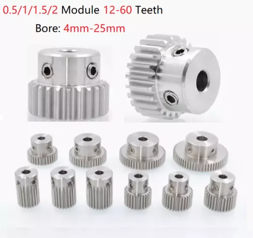 Precision Spur Gear with Hub Mod 0.5 1 1.5 2 Stainless Steel 12 Teeth - 60 Teeth