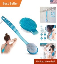 14-Inch Long Handle Bath Body Brush - Exfoliating Back and Foot Scrubber in Blue