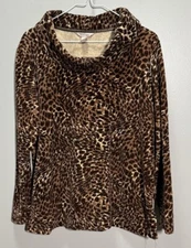 White Stag Cowl Neck Top Fleece Animal Print Long Sleeve Women’s Size XL