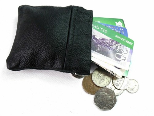 BOLSO DE MONEDAS DE CUERO GENUINO NEGRO BOLSO BILLETERA SOPORTE PARA TARJETA DE CRÉDITO EFECTIVO - Imagen 8 de 10