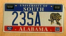 ALABAMA UNIVERSITY OF SOUTH ALABAMA COLLEGIATE LICENSE PLATE 
