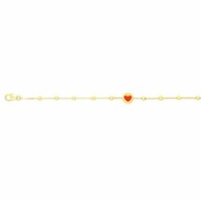 6" Children's Red Heart and Bead Bracelet Real 14K Yellow Gold 1.2gr