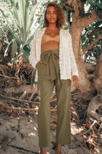 Billabong Pants Women's Sand Stand Olive Green Belted Paperbag Waist Size S NEW