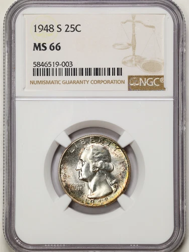 1948-S 25C Washington Quarter Dollar MS66 NGC 5846519-003