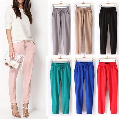 Women Ladies Casual Cotton Harem Pants 