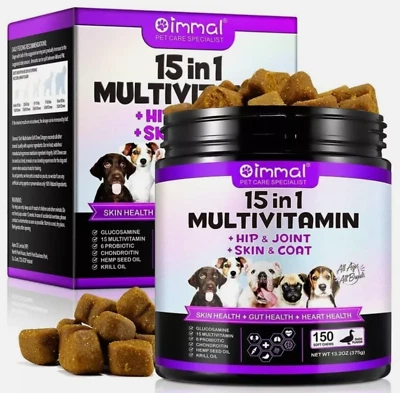 Oimmal 15 in 1 Multivitamin Dog Chews Treats Hip Joint Skin Coat Multi Vitamin