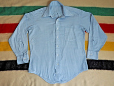 VTG 70s Faded Blue Polycotton Pocket Ivy Prep Retro Button Shirt Mens L