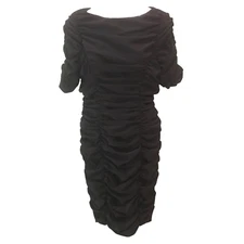 Taylor Womens Size 6 Black Ruched Exposed Zip Elbow Sleeve Sheath Bodycon Dress