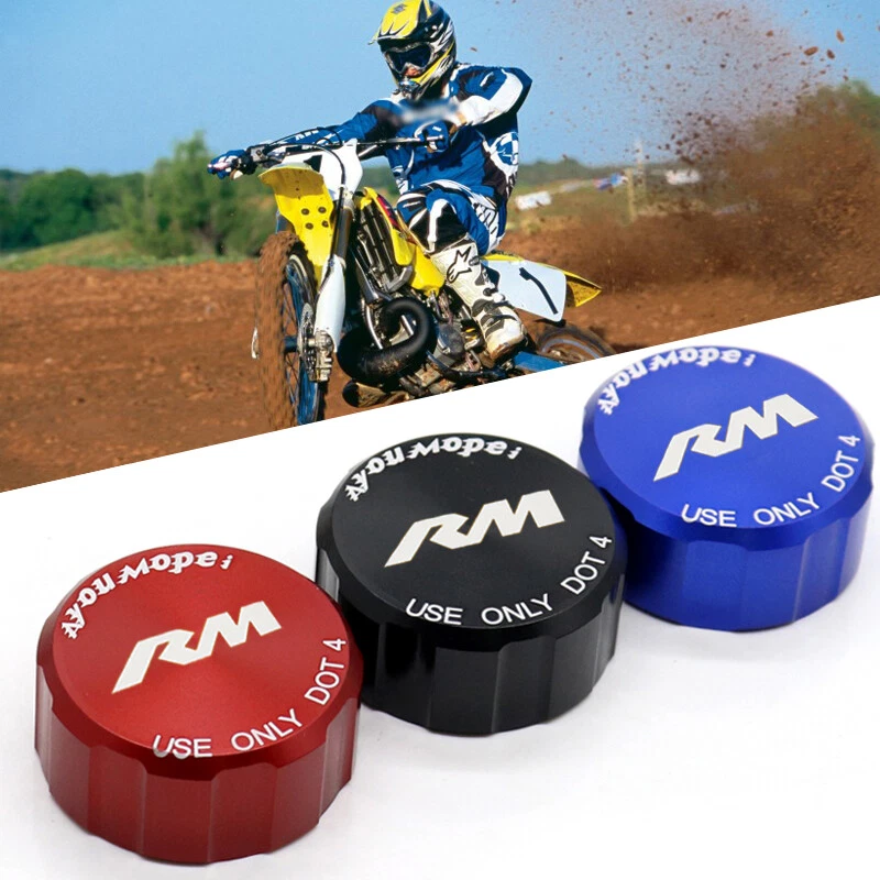 Cubierta de tapa de aceite de líquido de frenos trasero CNC LOGOTIPO RM para SUZUKI RM80 RM85 RM125 RM250 Foto 2 de 4