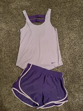Nike Women s Purple Short Sm/Top Tank XS workout outfit Gym Set Sport EUC