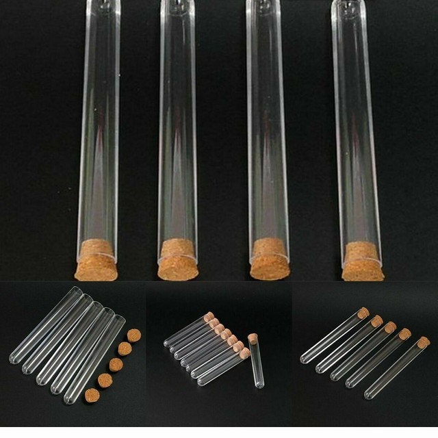 Download 100pcs 12x100mm Lab Clear Plastic Test Tubes Round Bottom Tube Vial With Cork | eBay