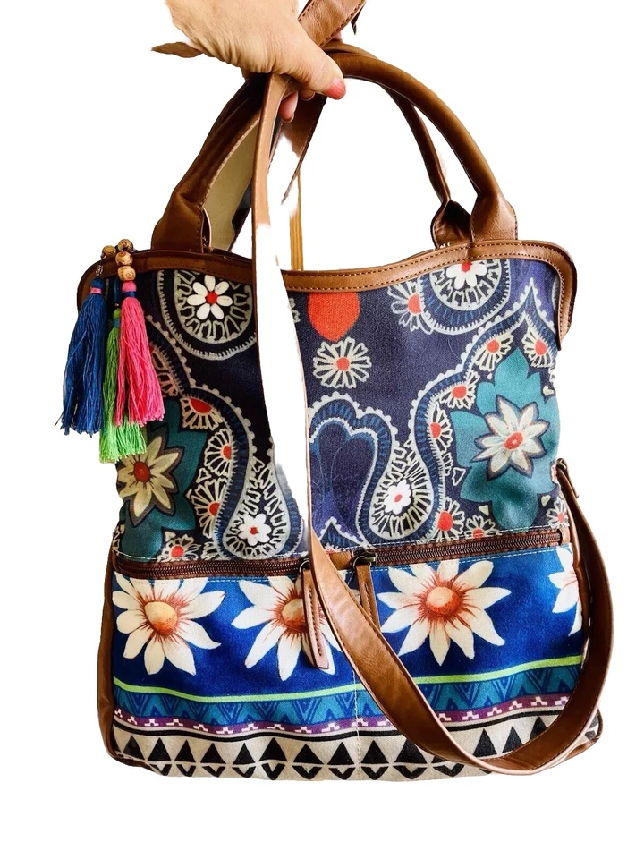 Bandolera Desigual Happy Bazaar Cartera Boho Floral Plegable Lona Expandible Foto 4 de 4