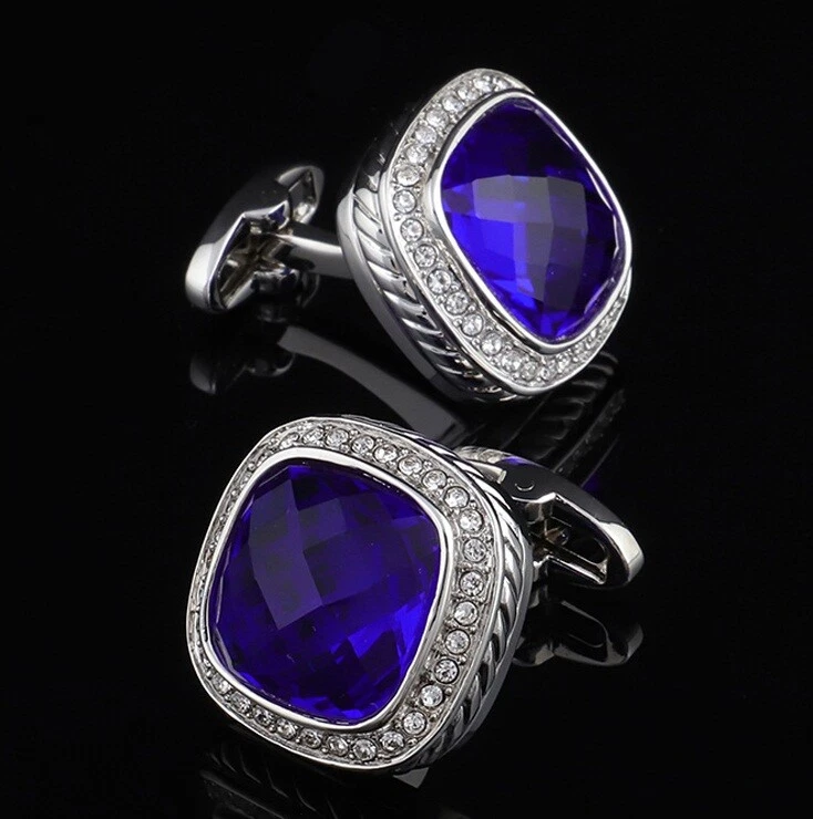Purplish Blue Cushion Shape 18.40CT Sapphire & CZ Halo Vintage Wedding Cufflinks - Image 4 of 4