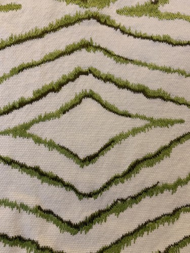 Embroidered 100% Cotton Fabric White Geometric Pattern Green Brown 2+ Yds - Picture 4 of 5
