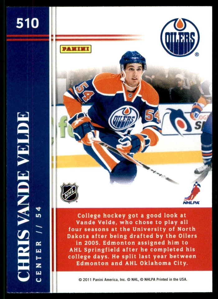 2011-12 Score Hot Rookies Chris VandeVelde RC #510 - Image 2 of 2