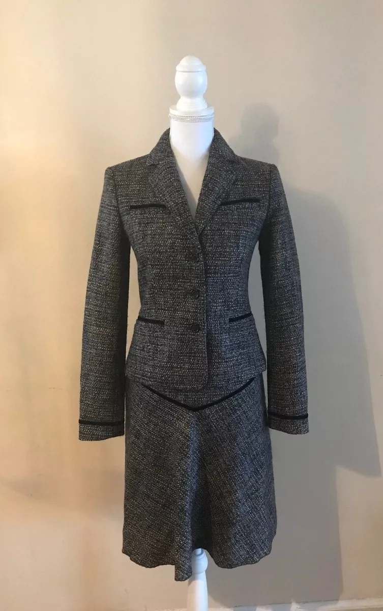 $489 CLUB MONACO WOOL TWEED FITTED BLAZER & SKIRT~SUIT VELVET