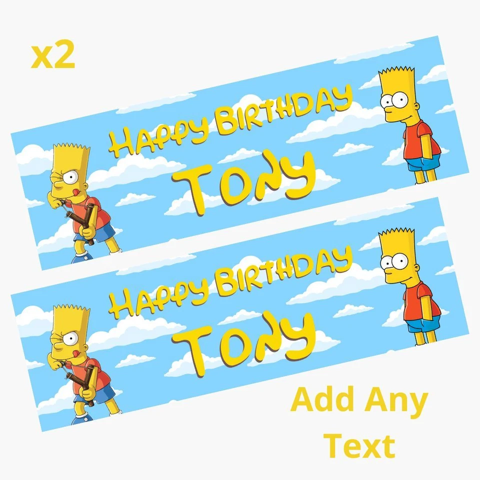 MADVINYL 2 x Personalised SIMPSONS BART Happy Birthday Banner LARGE Poster ADD NAME & AGE