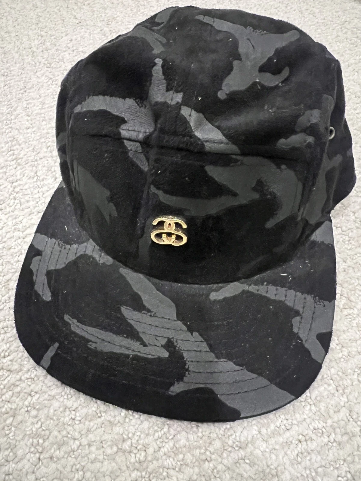 Rare chapeau réglable Stussy 5 panneaux noir logo strapback patineur suprême undftd