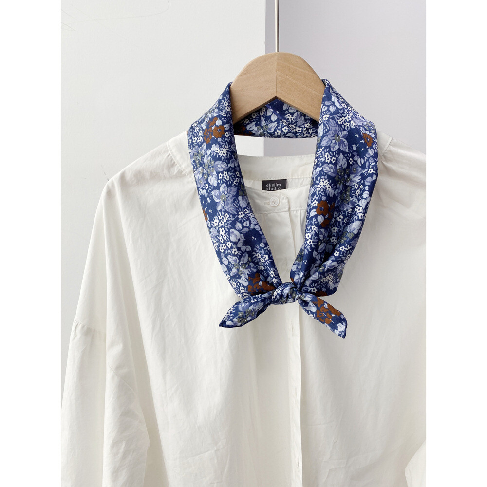 New Boutique 14Momme Twill Silk Scarf Necktie Hairband Print Square Scarf 53cm