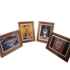 SIGNED Candy Mayer Lot Set of 4 Framed Full Color Prints Dia de Los Muertos Art