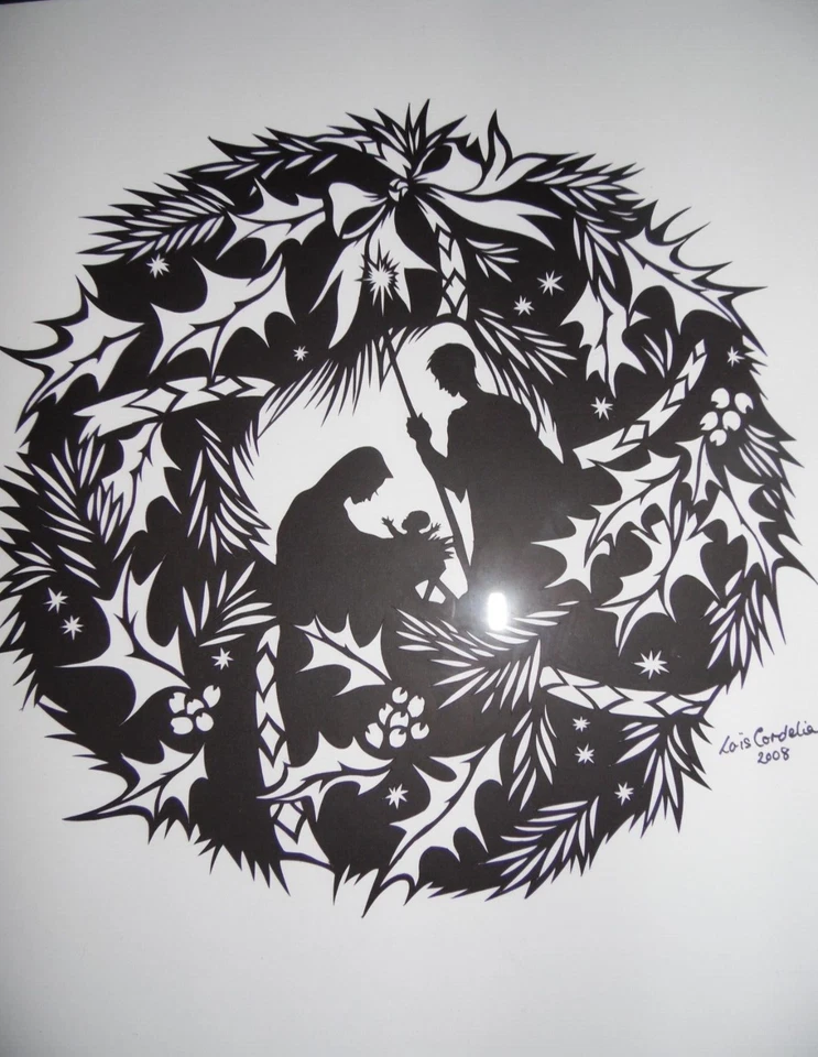 Christmas Nativity Wreath.  Lois Cordelia  Hand Cut Papercut 2008 Original. - Image 2 of 3
