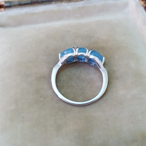 925 Sterling Silver Ring, Natural Blue Jade Gemstone Ring, Size O.5 US 7.5 - Picture 8 of 9