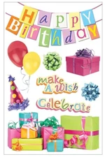 PAPER HOUSE 3D STICKERS - HAPPY BIRTHDAY - 9 PIECES, Presents, Balloons, Banner