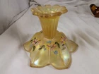 Hand Painted Signed Carnival Glass Candle Holder Pink Green