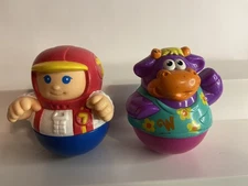 Lot Of 2 Playskool Weeble Wobble Purple Cow 2003 Barn Dance & Race Car Driver