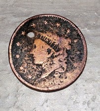 1836 CORONET HEAD LARGE CENT w/hole