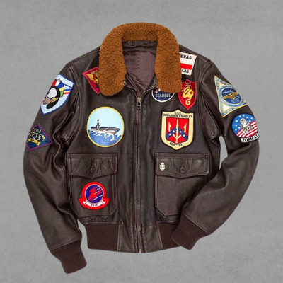 Men s Maverick Top Gun Aviator Bomber Jacket Pilot Flight Cowhide Leather Gift