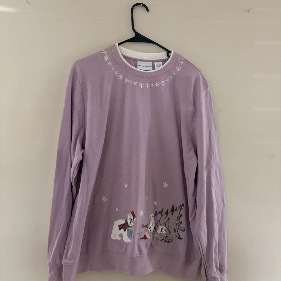 Moletom Alfred Dunner roxo Natal gola redonda GG - Urso polar bordado - Imagem 2 de 4