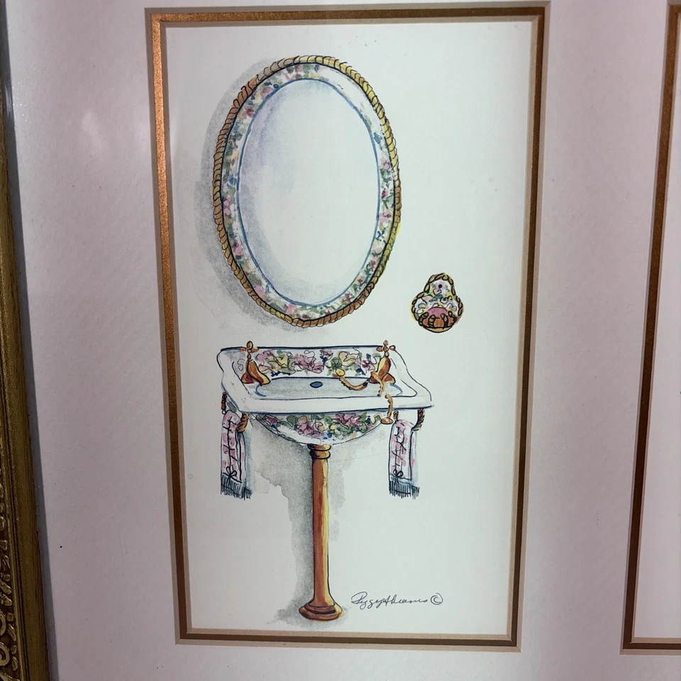Peggy Abrams Victorian Bathroom Sinks Mirrors Art Prints Wall Hanging Decor - Image 2 of 4
