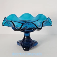 VTG Viking MCM Epic Drape Bluenique Triangle Footed Compote Candy Dish