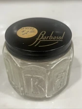 VTG 1930’s Embossed & Frosted Barbasol Shaving Cream Eight Sided Jar w/ Lid