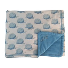OshKosh Baby Receiving Blanket Blue White Snail Print Reversible Fleece Cotton