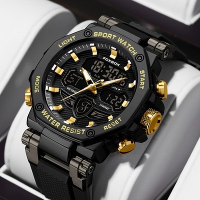 LIGE FOXBOX Men Watch Quartz LED Digital Analog Luminous Waterproof Wristwatch